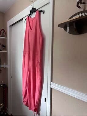 flirtitude Orange Sleeveless V-Neck Drawstring Hem Jumpsuit